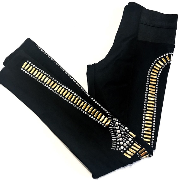 Pants - Black metallic embellished warrior leggings